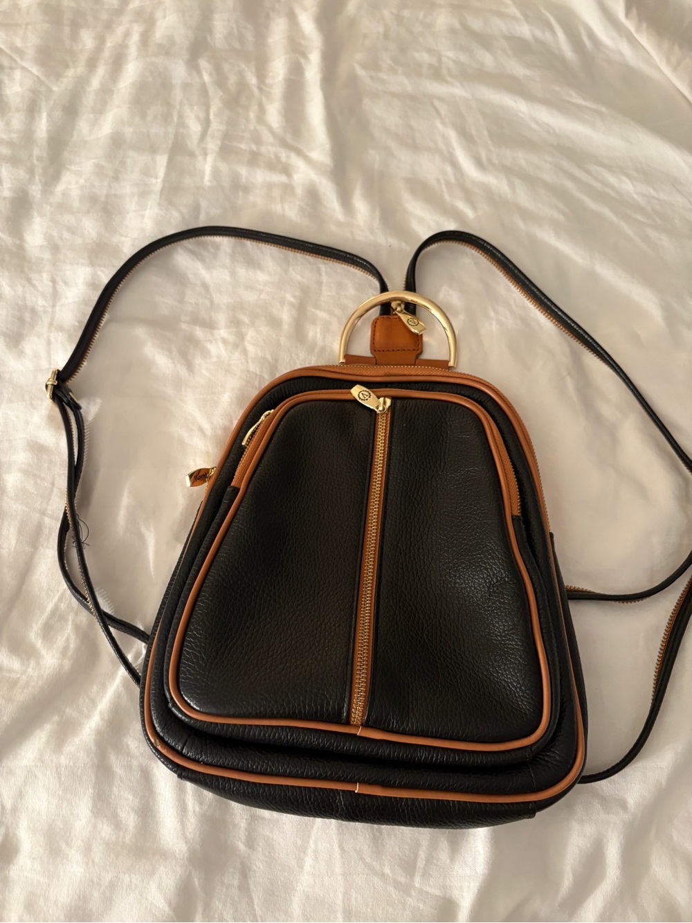 Valentina Made in Italy Black Pebbled Leather Convertible Sling Backpack Purse